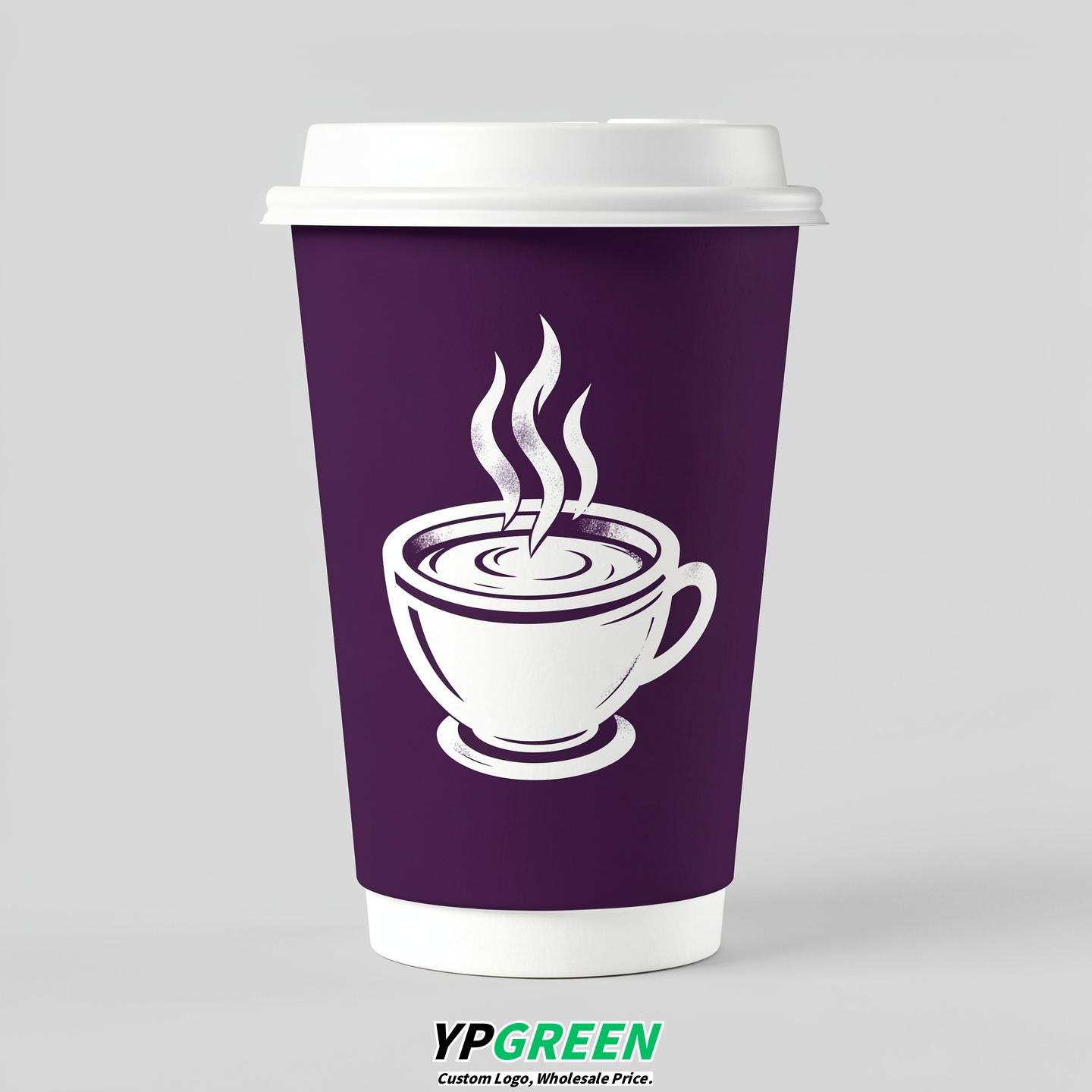 Dark Violet Hot Coffee Icon Paper Cups - Disposable Steaming Coffee Design