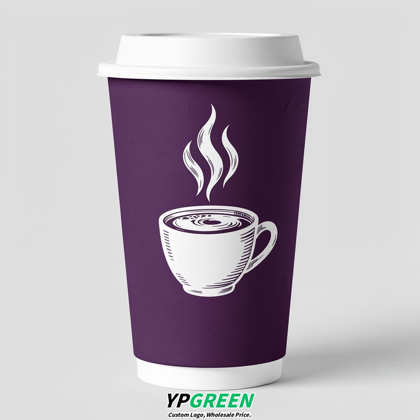 Dark Violet Hot Coffee Icon Paper Cups - Disposable Steaming Coffee Design