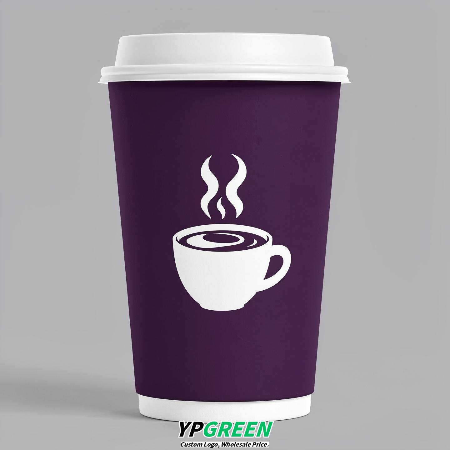 Dark Violet Hot Coffee Icon Paper Cups - Disposable Steaming Coffee Design