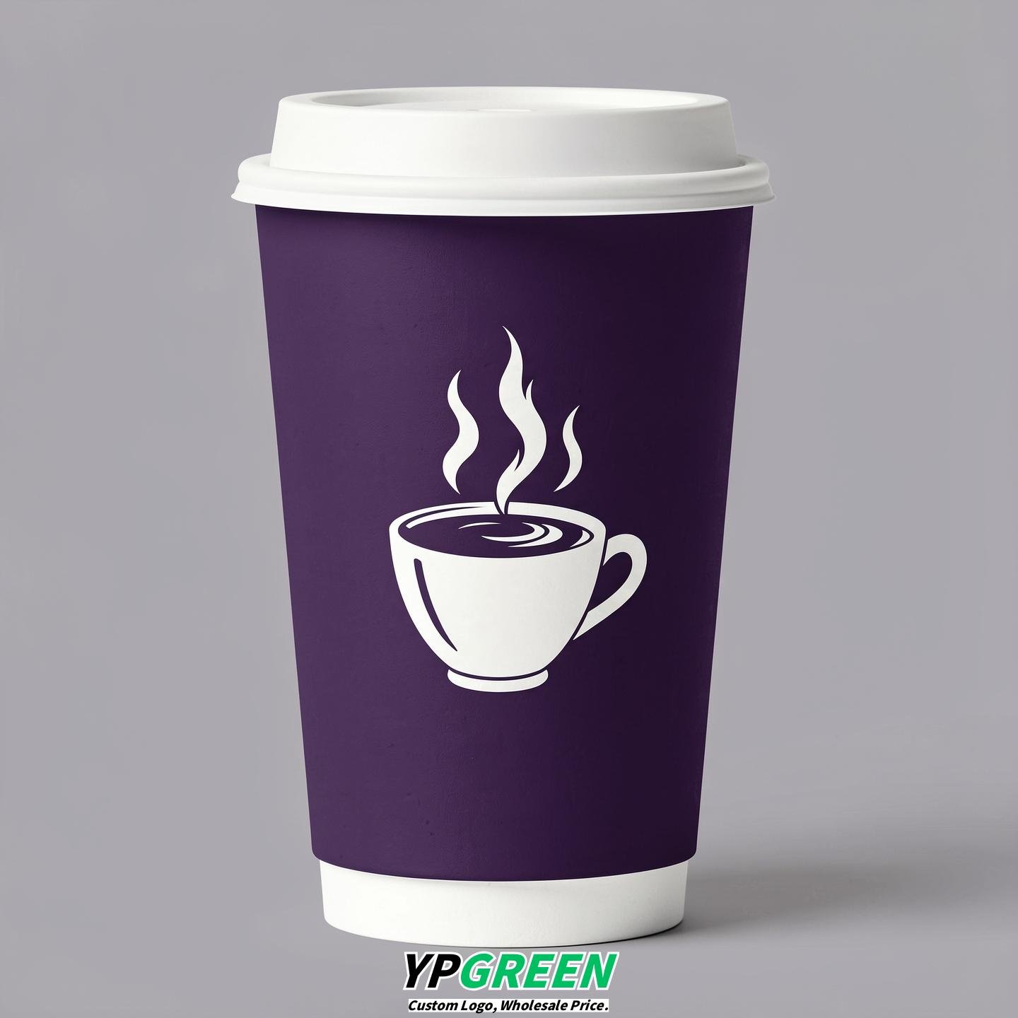 Dark Violet Hot Coffee Icon Paper Cups - Disposable Steaming Coffee Design