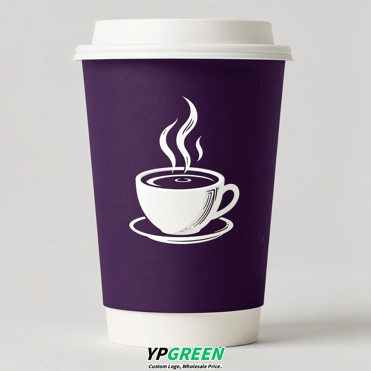 Dark Violet Hot Coffee Icon Paper Cups - Disposable Steaming Coffee Design