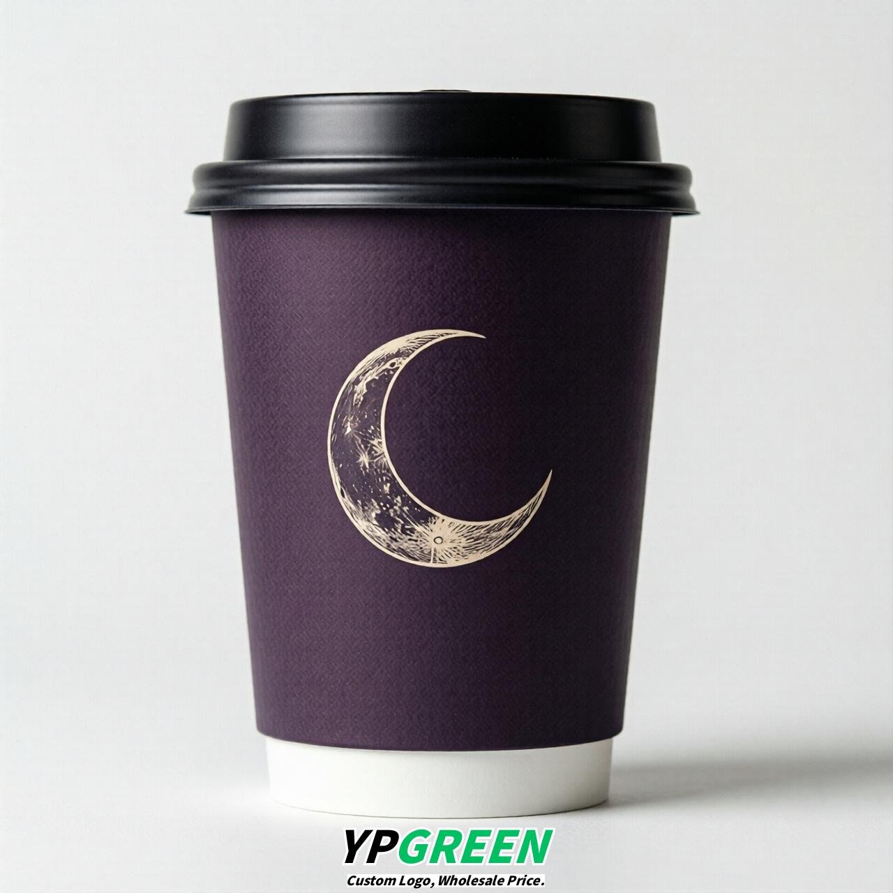 Dark Violet Moon Paper Cups with Lids 8-24oz
