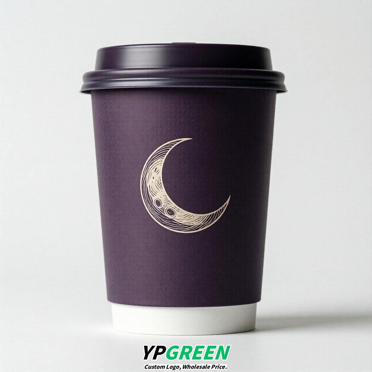 Dark Violet Moon Paper Cups with Lids 8-24oz
