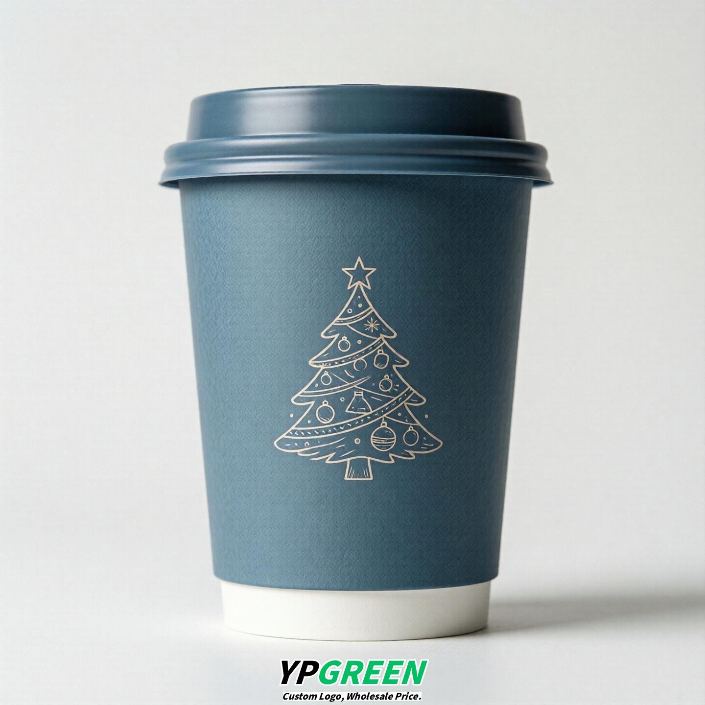Dusty Blue Paper Cups with Christmas Design 8-24oz