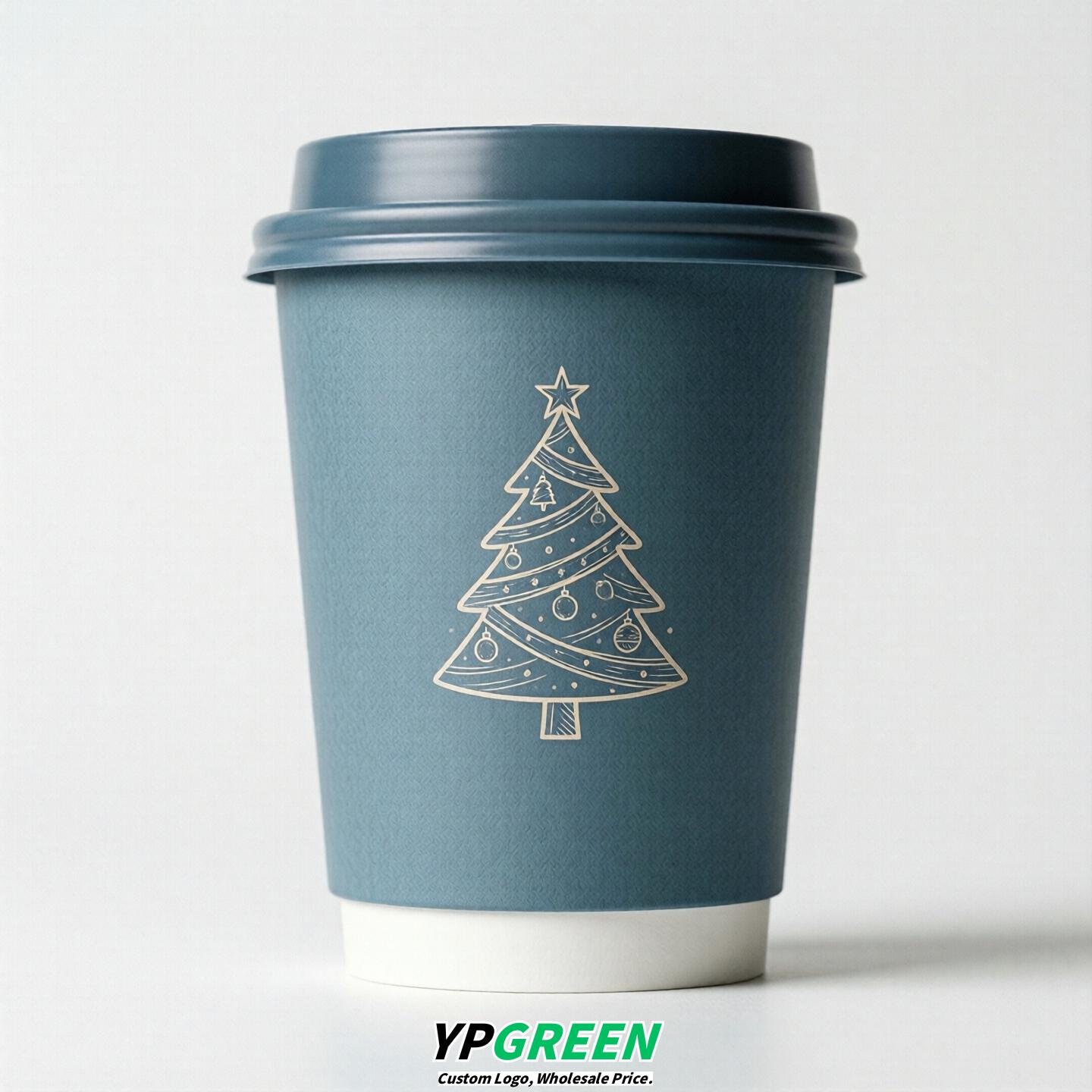 Dusty Blue Paper Cups with Christmas Design 8-24oz