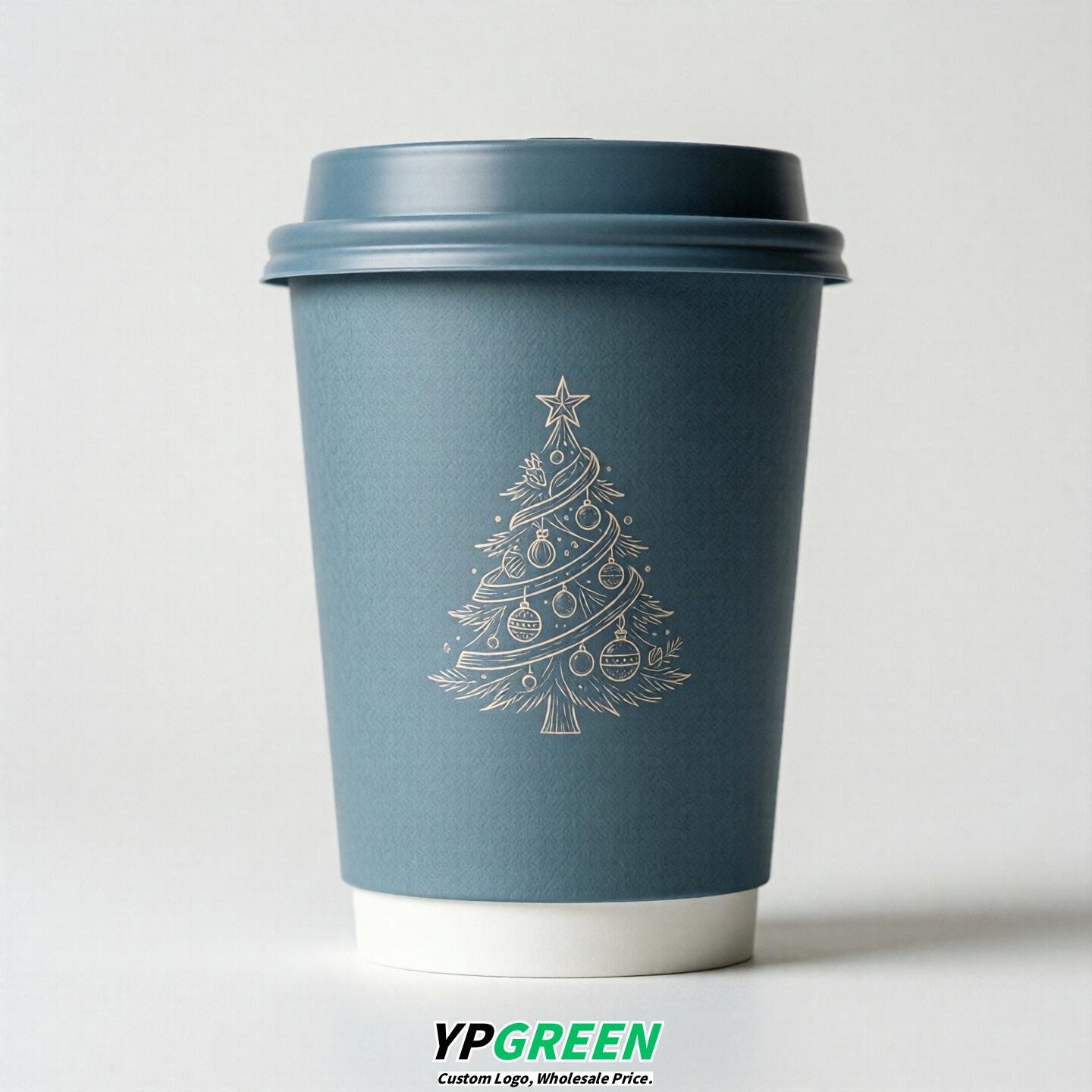 Dusty Blue Paper Cups with Christmas Design 8-24oz