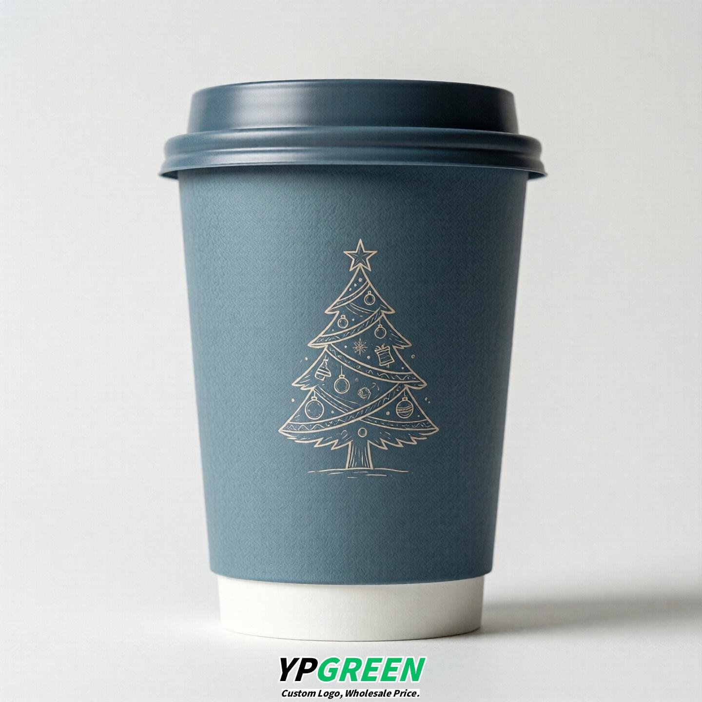 Dusty Blue Paper Cups with Christmas Design 8-24oz