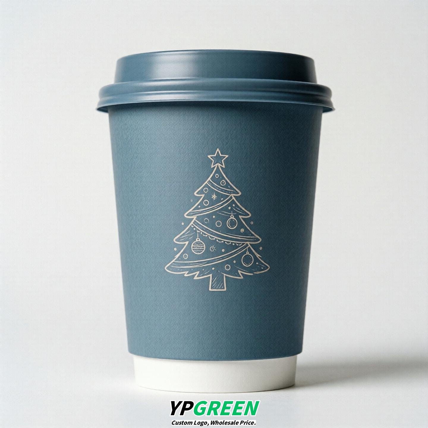 Dusty Blue Paper Cups with Christmas Design 8-24oz