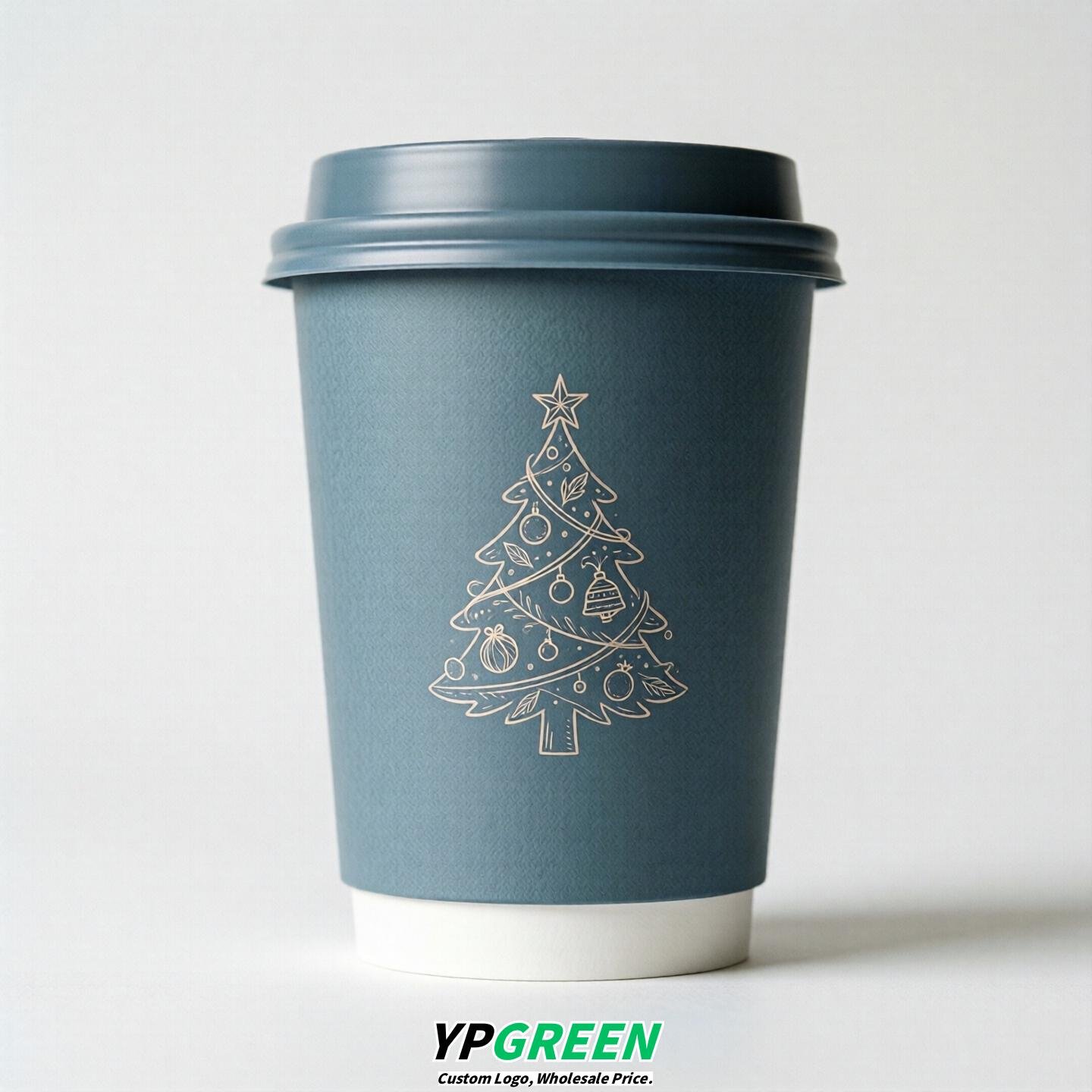 Dusty Blue Paper Cups with Christmas Design 8-24oz