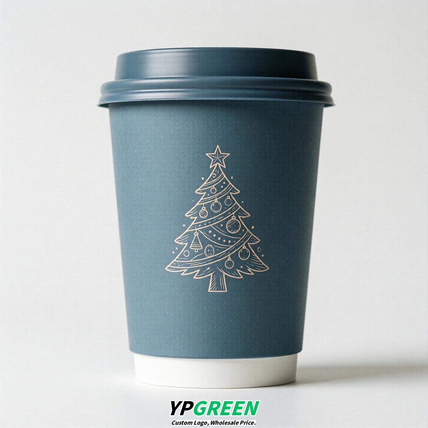 Dusty Blue Paper Cups with Christmas Design 8-24oz