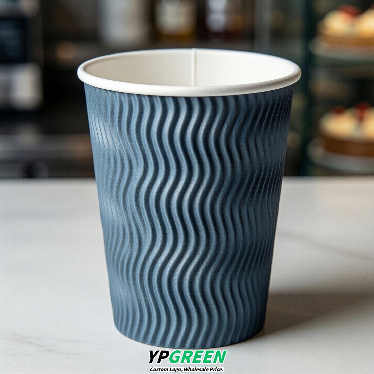 Dusty Blue Embossed Paper Cups 10oz/12oz/16oz/20oz/22oz