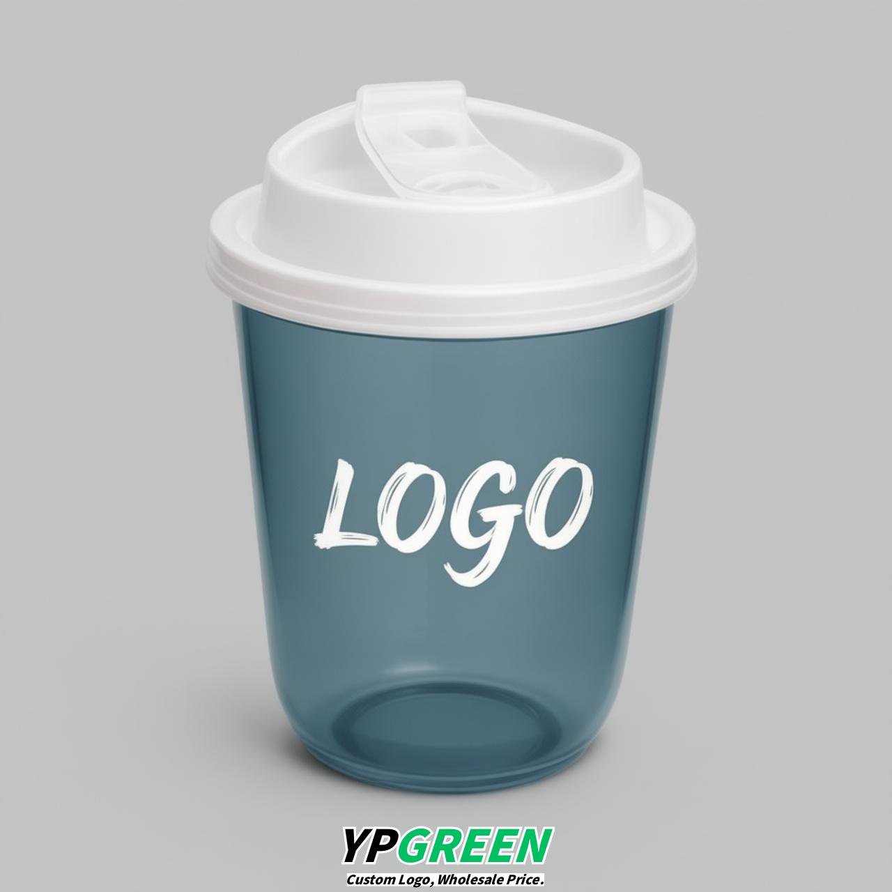 Dusty Blue U Shape Cups with Lid - Custom Logo PP & PET Plastic Disposable