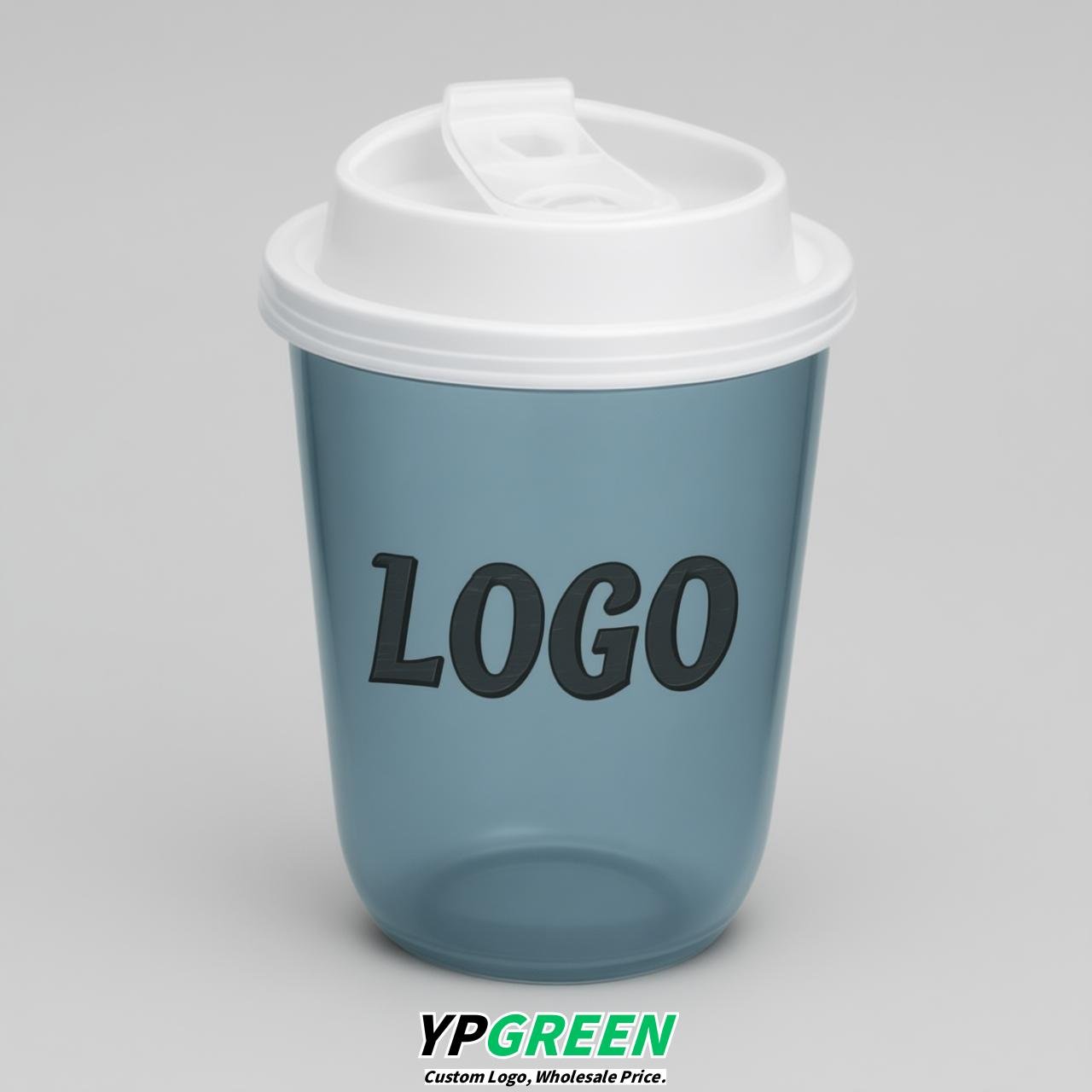 Dusty Blue U Shape Cups with Lid - Custom Logo PP & PET Plastic Disposable