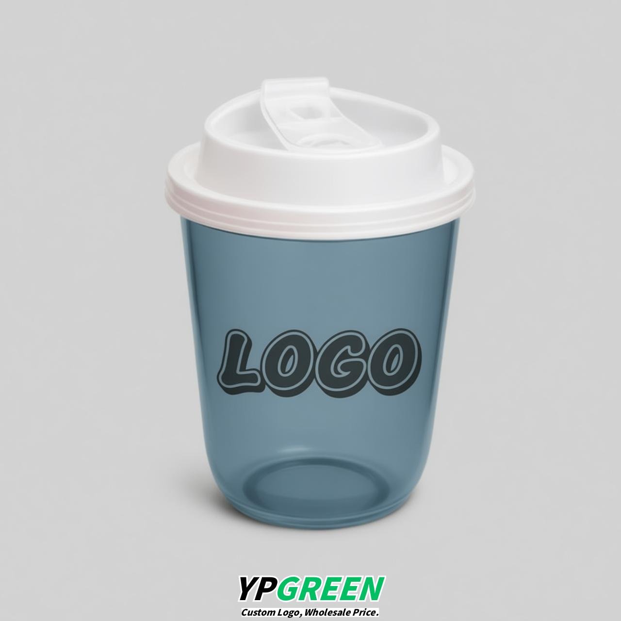 Dusty Blue U Shape Cups with Lid - Custom Logo PP & PET Plastic Disposable