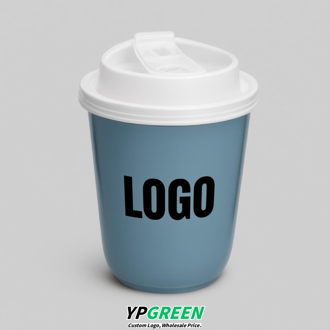 Dusty Blue U Shape Cups with Lid - Custom Logo PP & PET Plastic Disposable