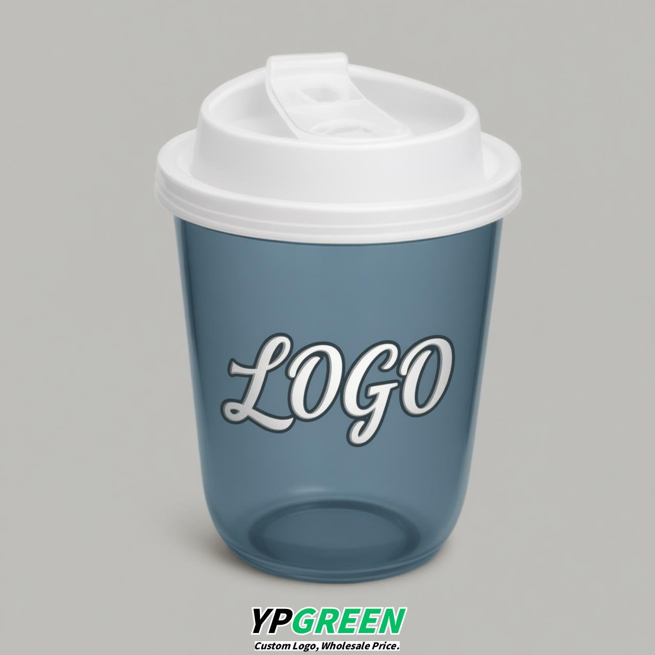 Dusty Blue U Shape Cups with Lid - Custom Logo PP & PET Plastic Disposable