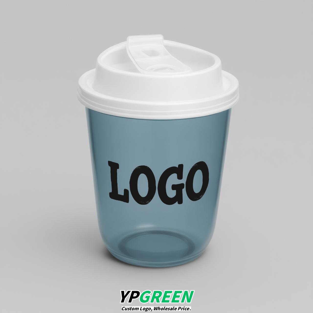 Dusty Blue U Shape Cups with Lid - Custom Logo PP & PET Plastic Disposable