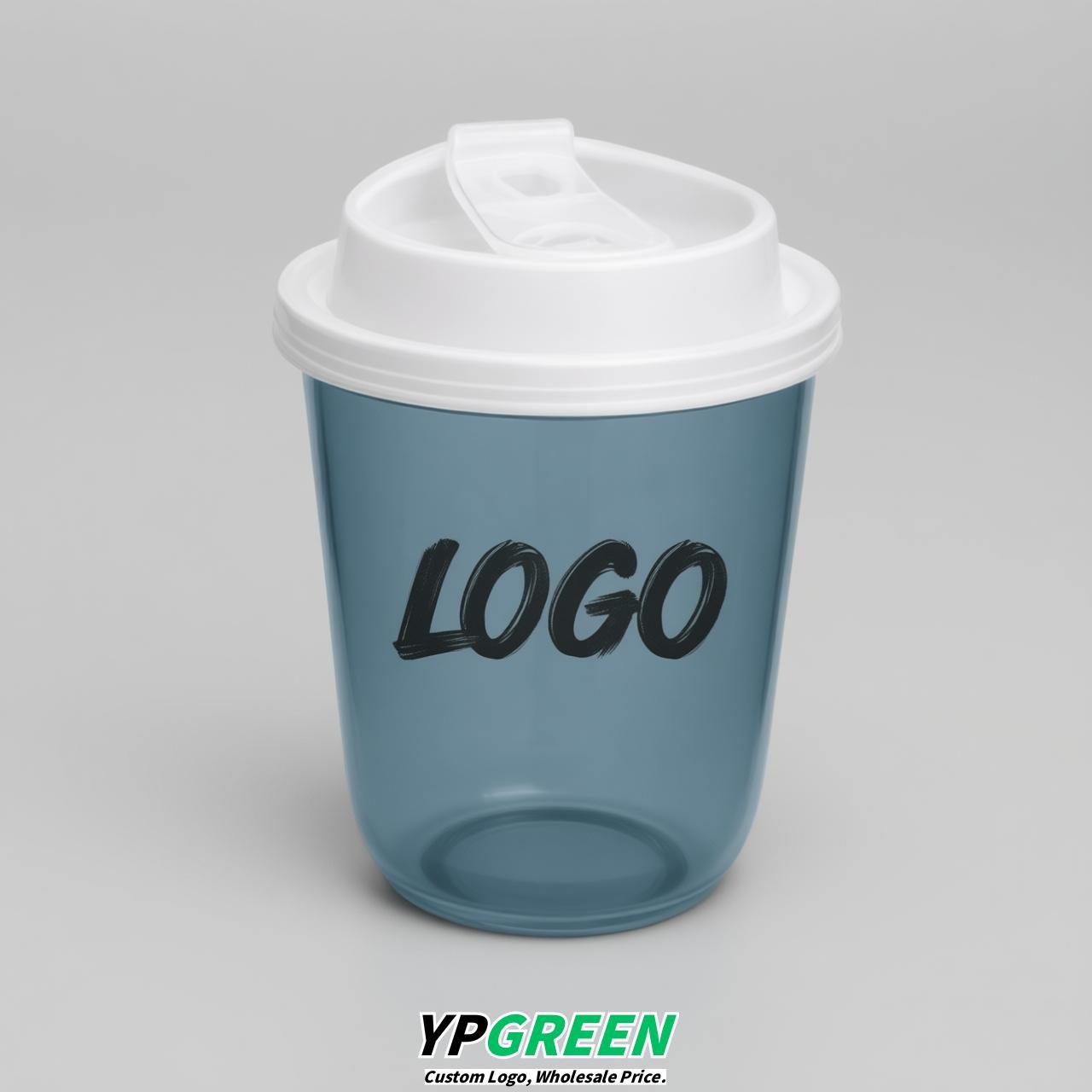 Dusty Blue U Shape Cups with Lid - Custom Logo PP & PET Plastic Disposable