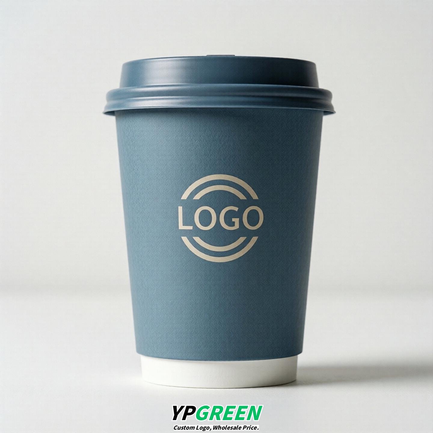 Dusty Blue Custom Logo Paper Cups: 8-24oz & Double Wall