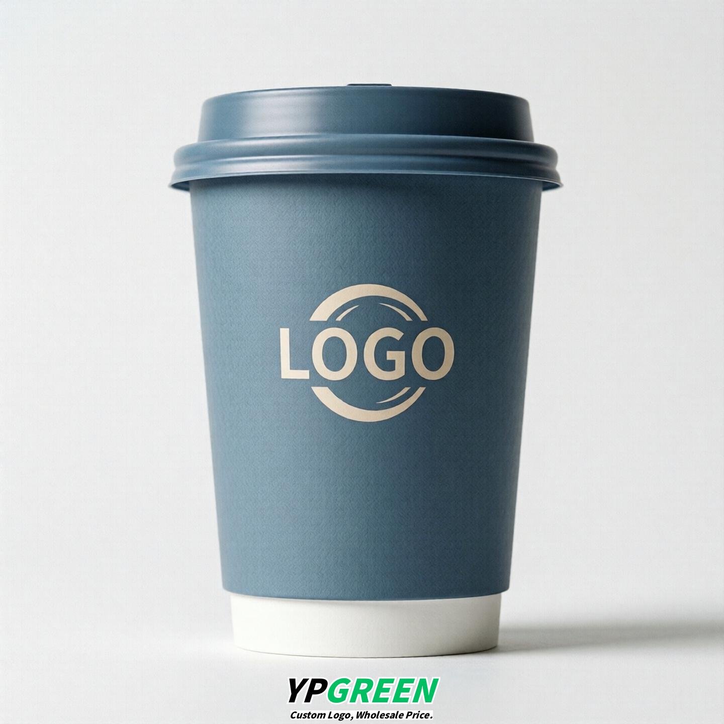 Dusty Blue Custom Logo Paper Cups: 8-24oz & Double Wall