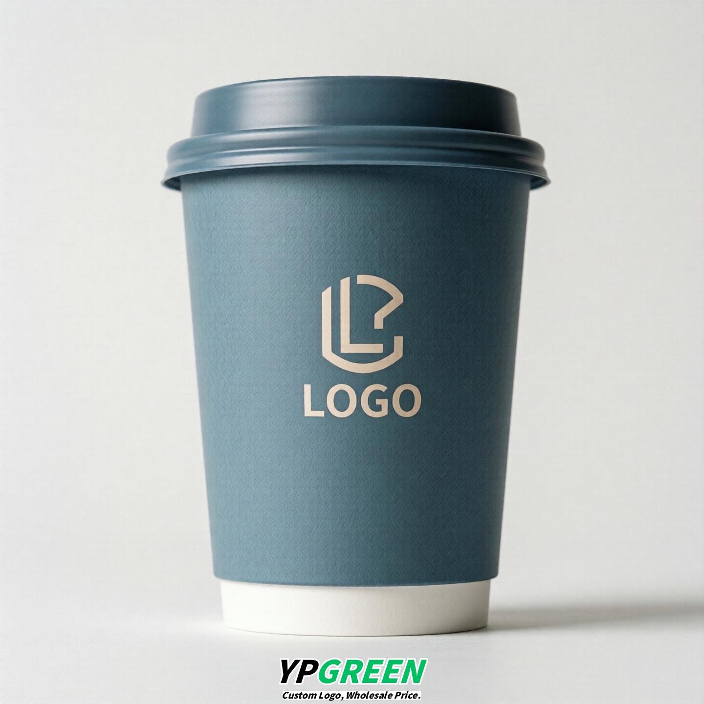 Dusty Blue Custom Logo Paper Cups: 8-24oz & Double Wall