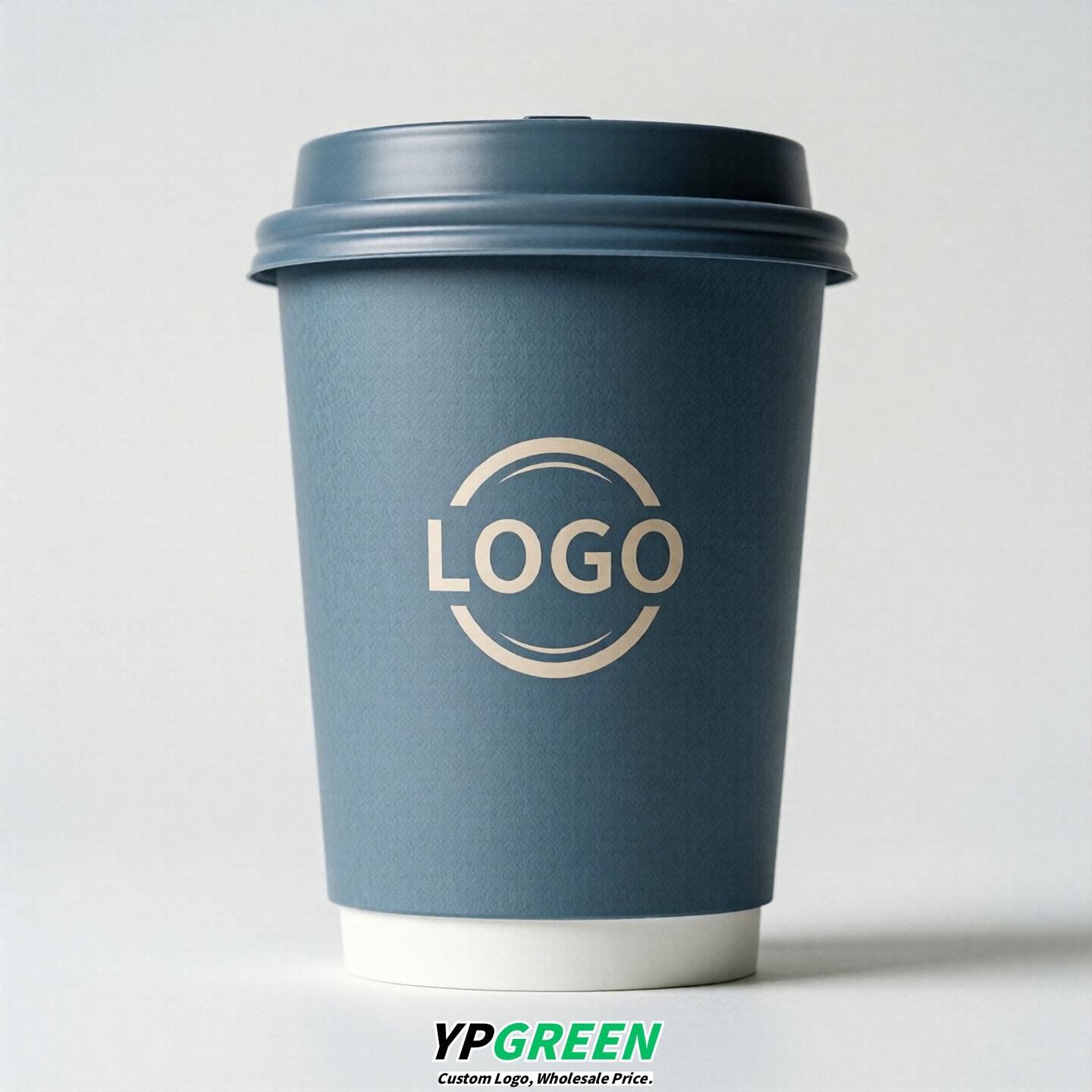 Dusty Blue Custom Logo Paper Cups: 8-24oz & Double Wall