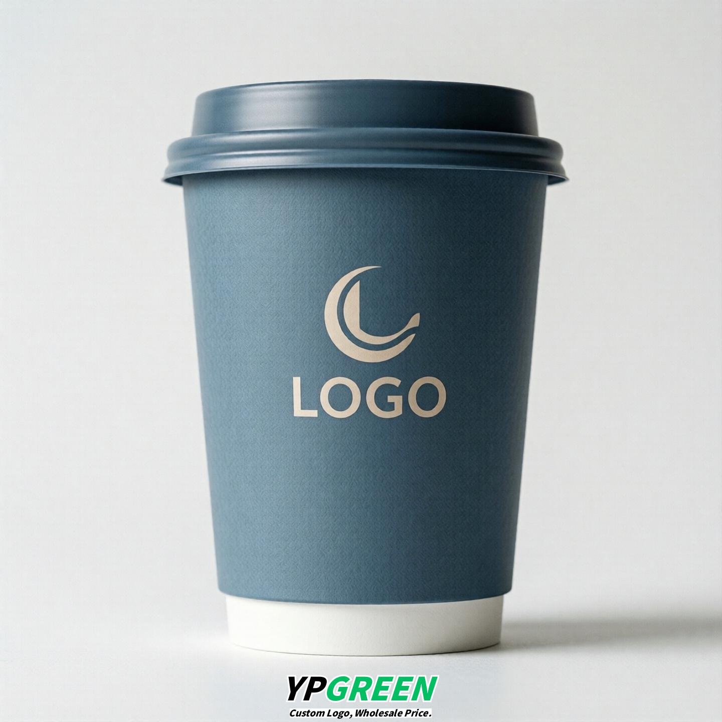Dusty Blue Custom Logo Paper Cups: 8-24oz & Double Wall