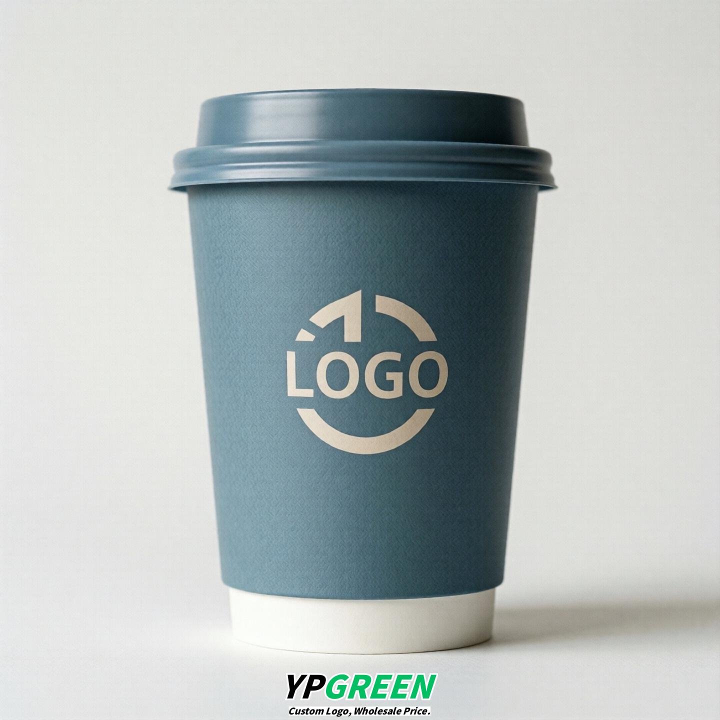 Dusty Blue Custom Logo Paper Cups: 8-24oz & Double Wall