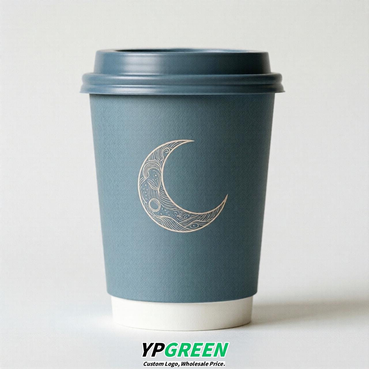 Dusty Blue Moon Paper Cups with Lids 8-24oz
