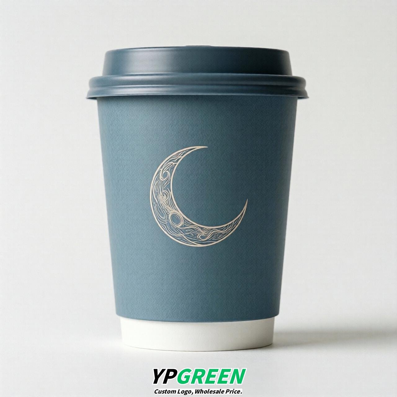Dusty Blue Moon Paper Cups with Lids 8-24oz