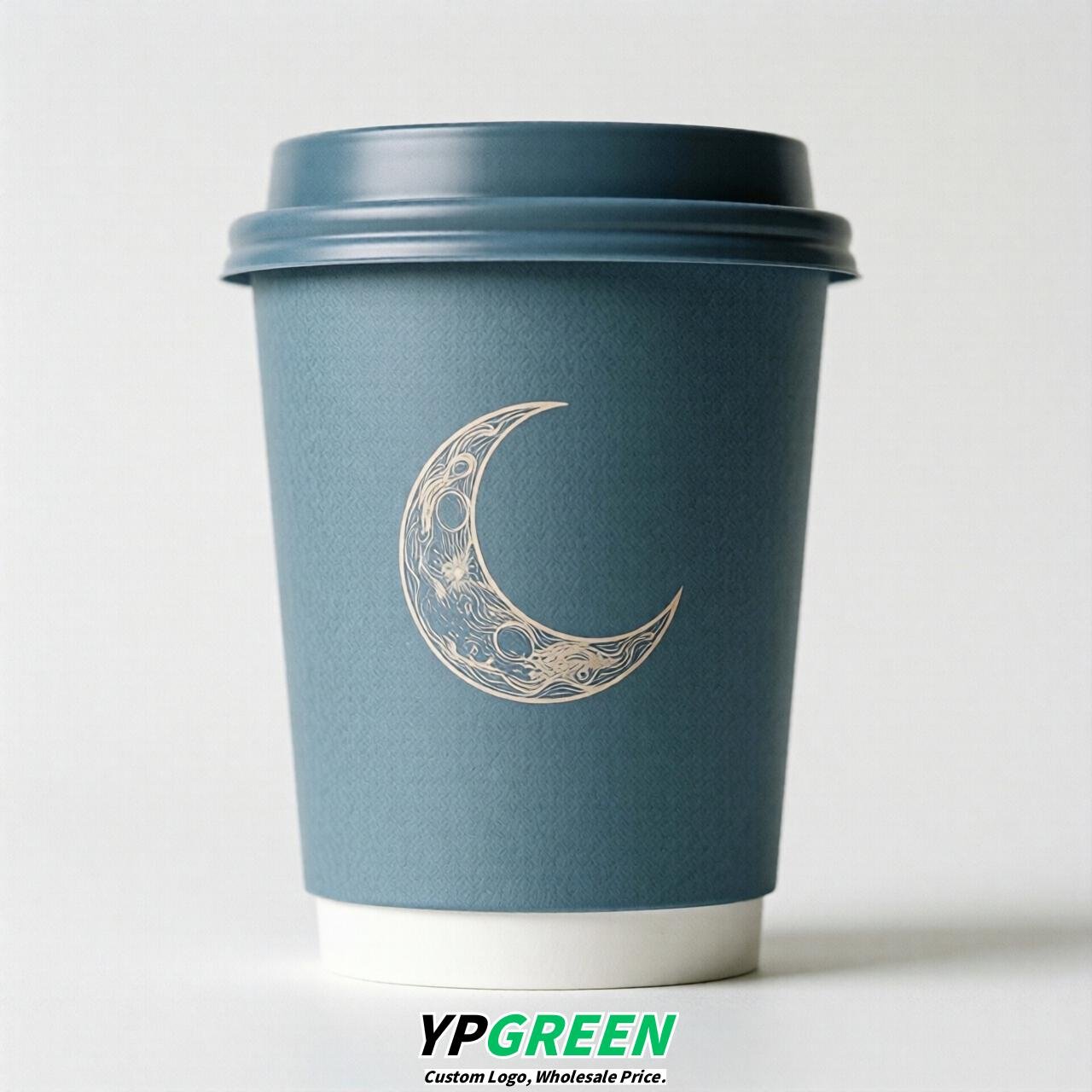 Dusty Blue Moon Paper Cups with Lids 8-24oz