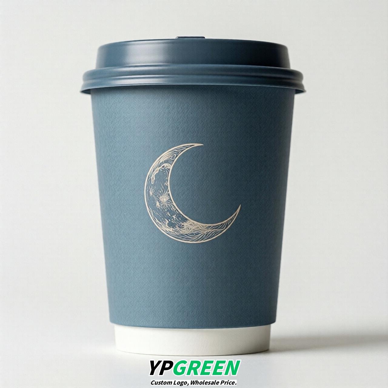 Dusty Blue Moon Paper Cups with Lids 8-24oz