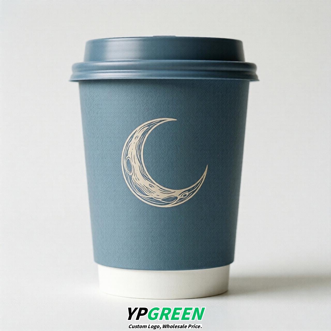 Dusty Blue Moon Paper Cups with Lids 8-24oz