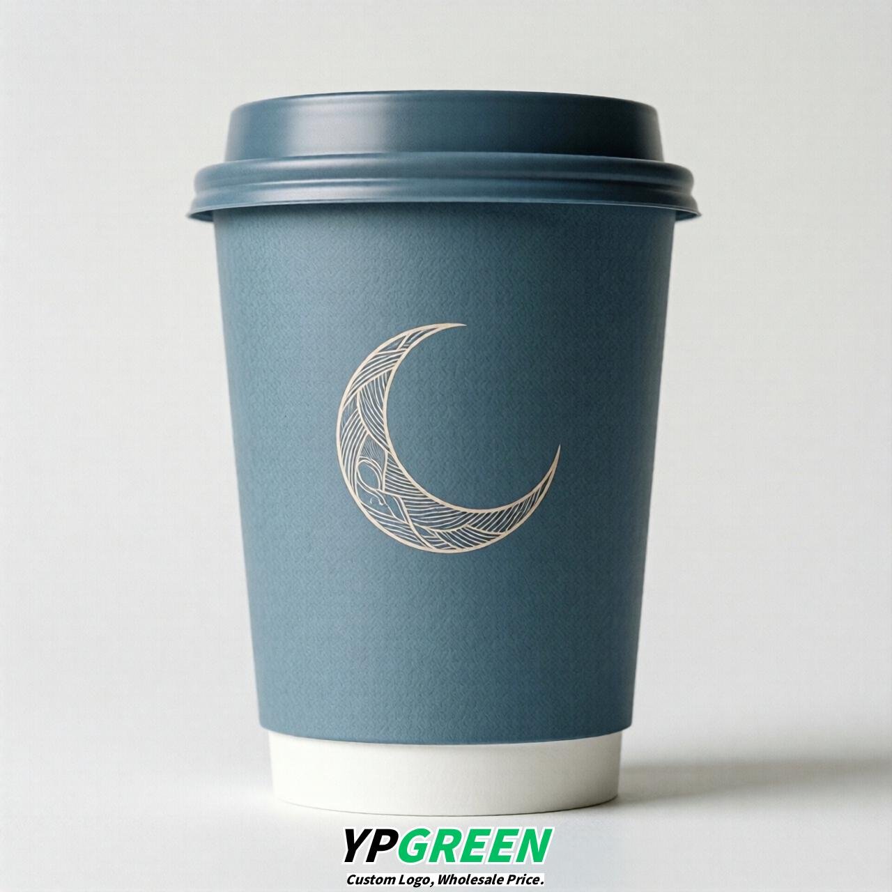 Dusty Blue Moon Paper Cups with Lids 8-24oz