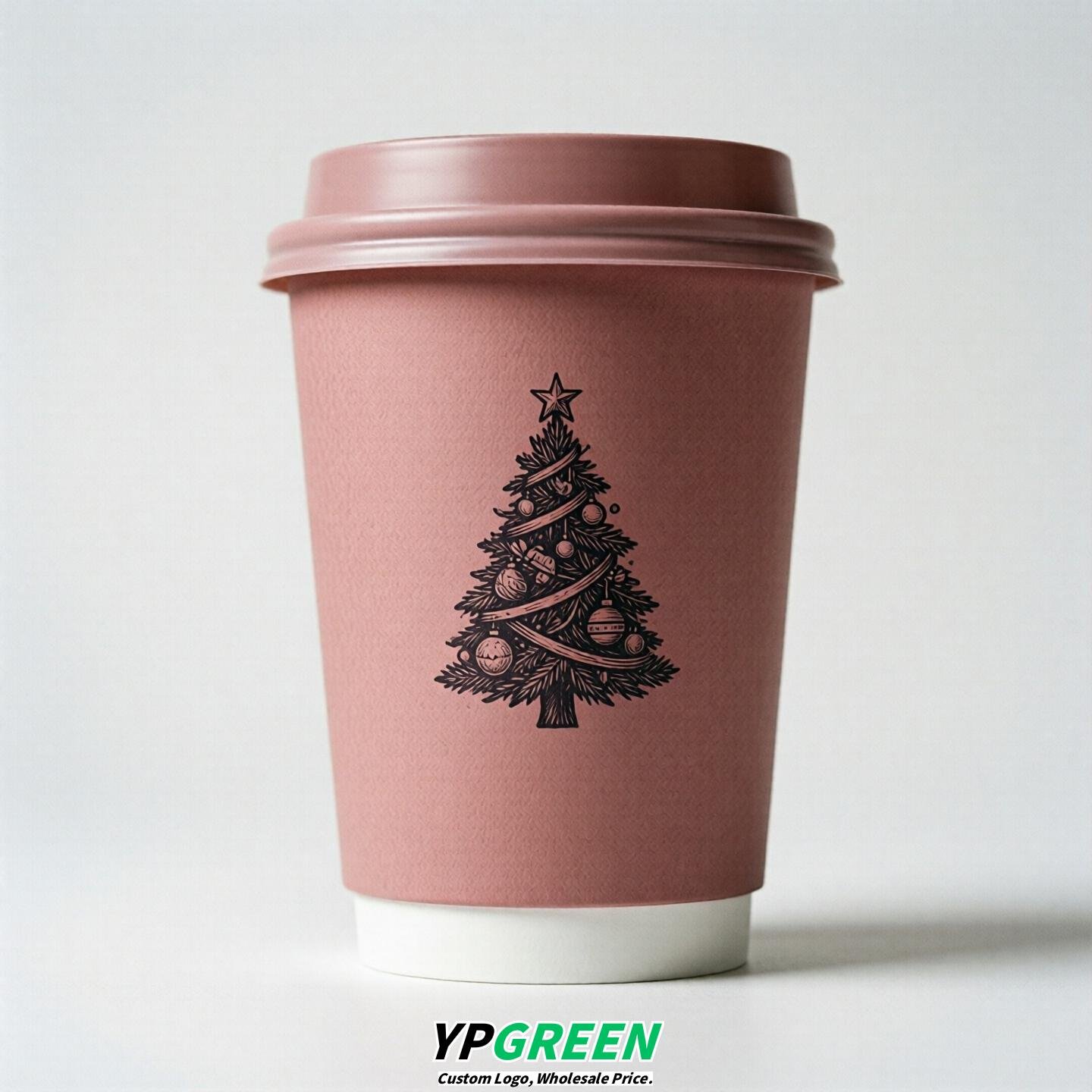 Dusty Pink Paper Cups with Christmas Design 8-24oz