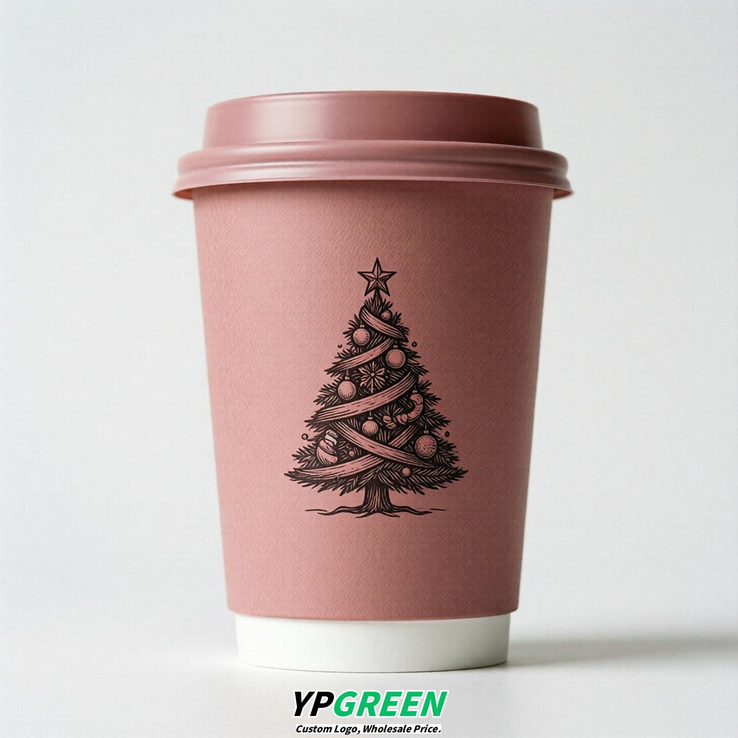 Dusty Pink Paper Cups with Christmas Design 8-24oz