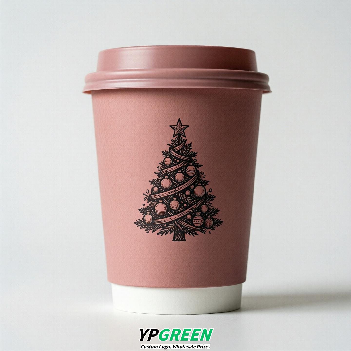 Dusty Pink Paper Cups with Christmas Design 8-24oz