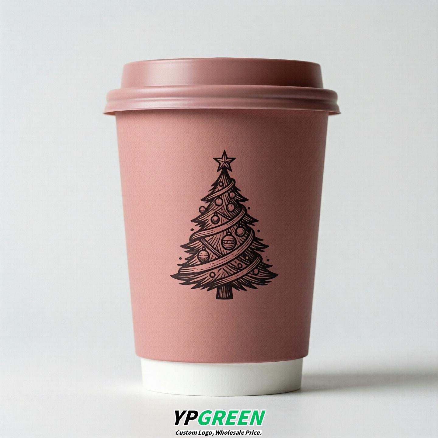 Dusty Pink Paper Cups with Christmas Design 8-24oz