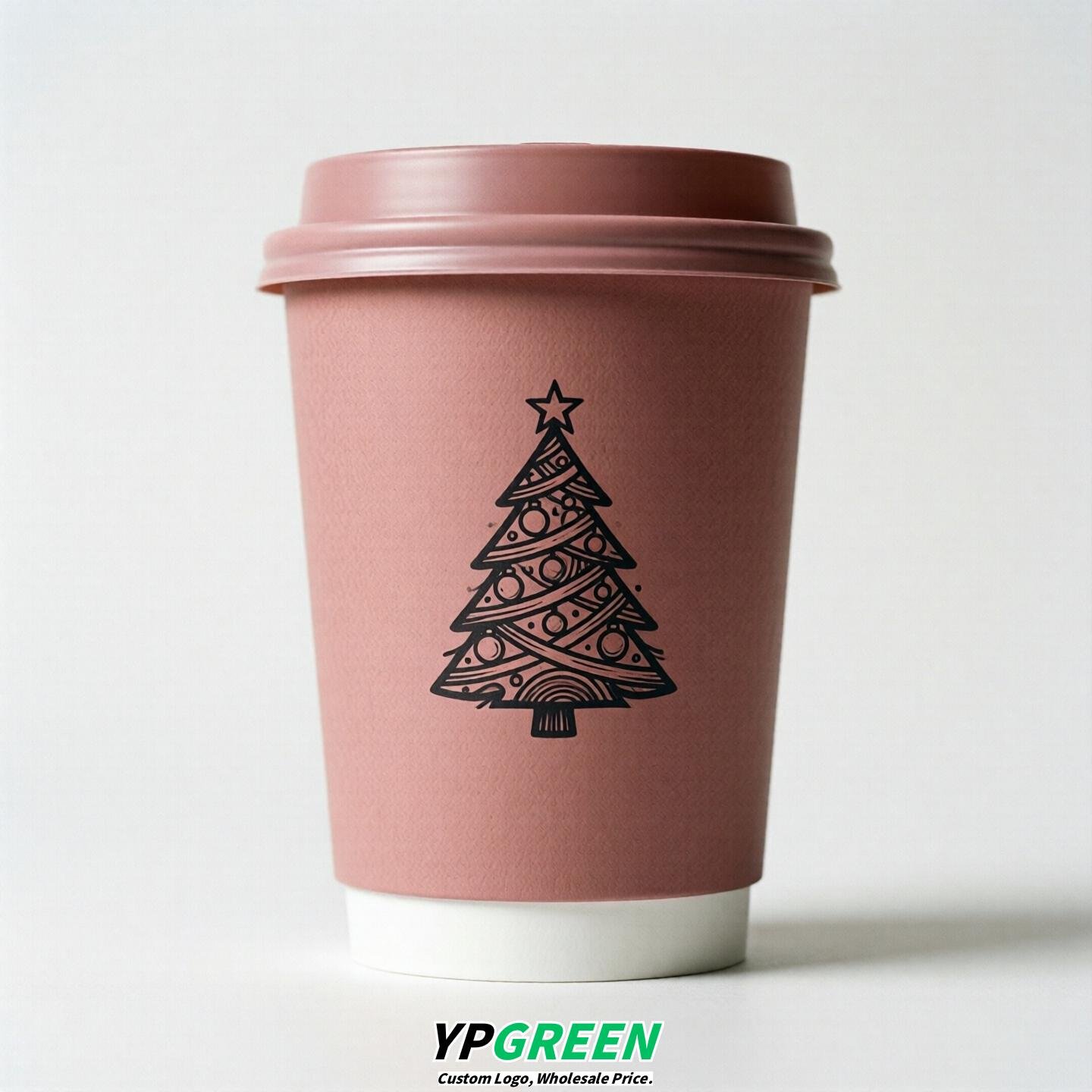 Dusty Pink Paper Cups with Christmas Design 8-24oz