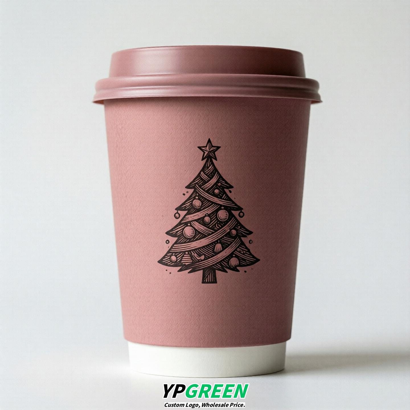 Dusty Pink Paper Cups with Christmas Design 8-24oz