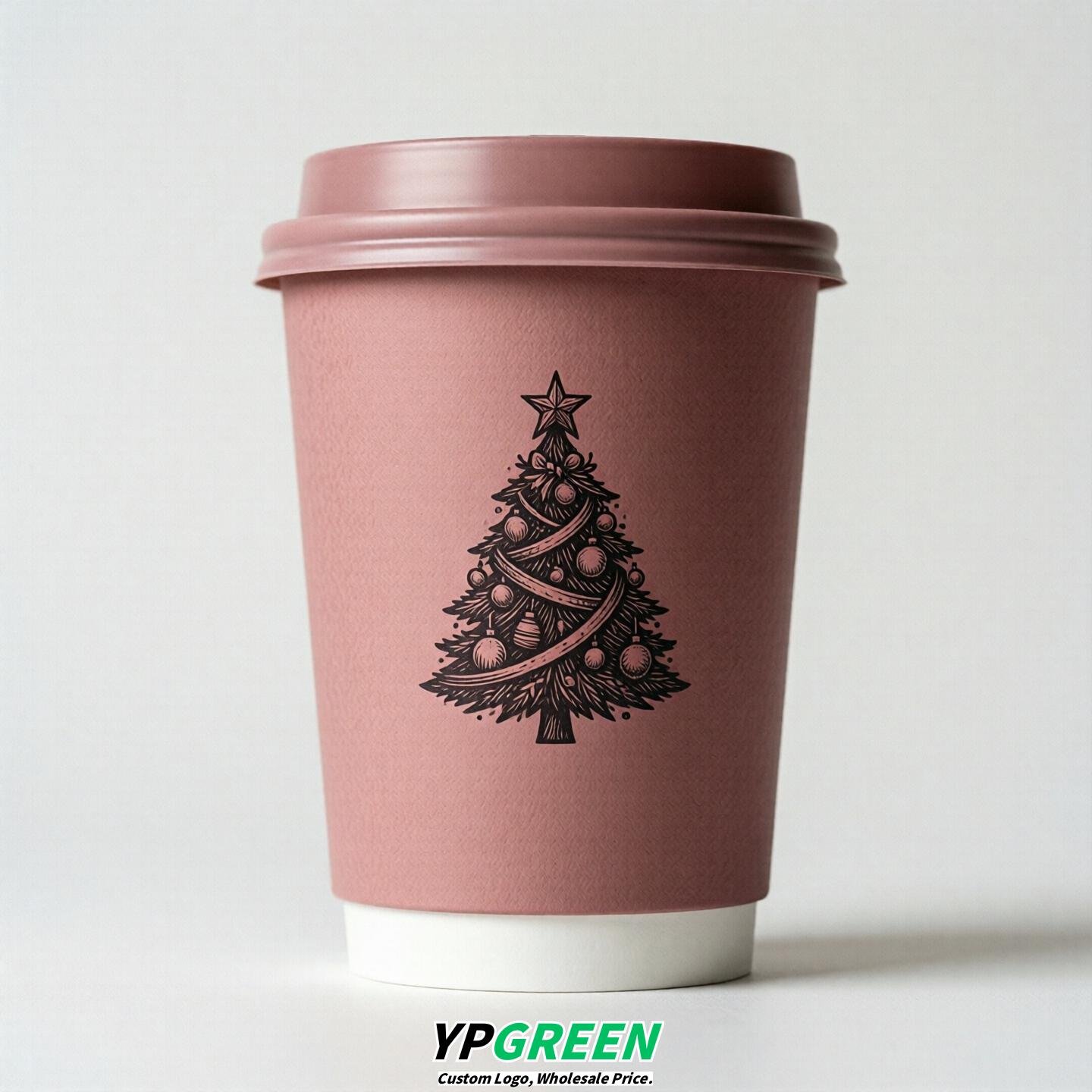 Dusty Pink Paper Cups with Christmas Design 8-24oz