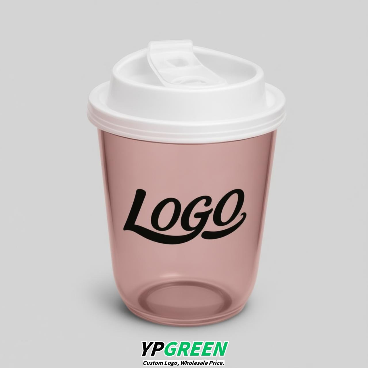 Dusty Pink U Shape Cups with Lid - Custom Logo PP & PET Plastic Disposable