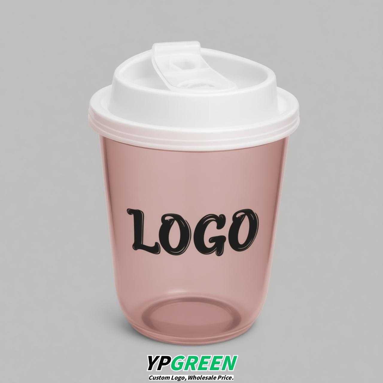 Dusty Pink U Shape Cups with Lid - Custom Logo PP & PET Plastic Disposable