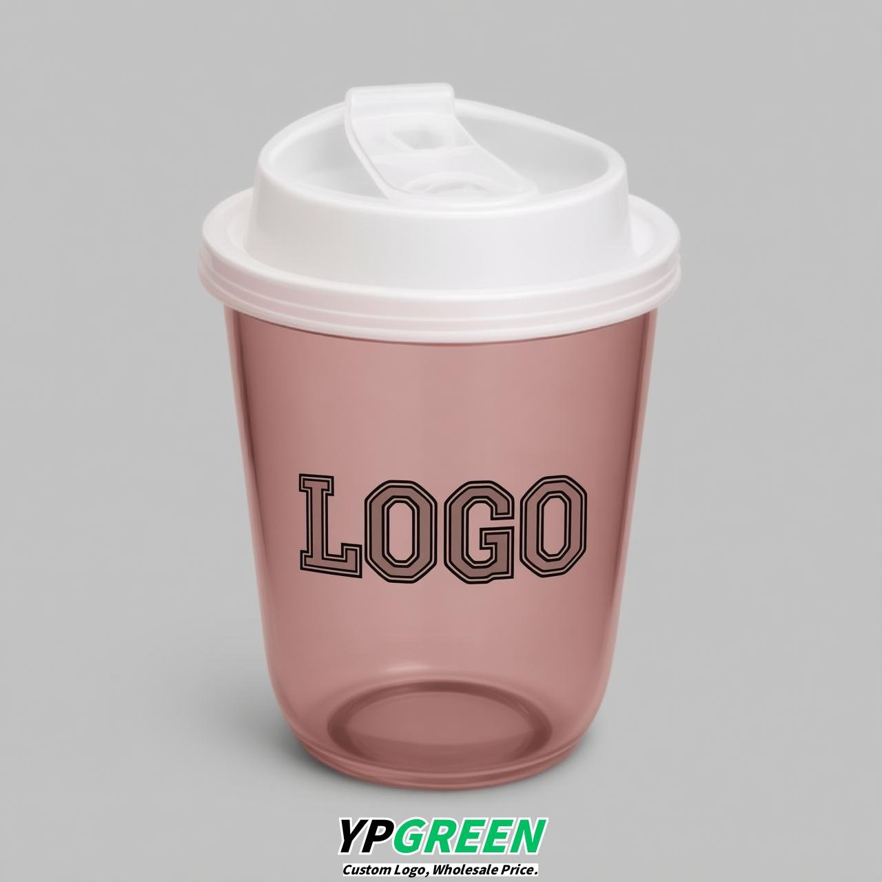 Dusty Pink U Shape Cups with Lid - Custom Logo PP & PET Plastic Disposable