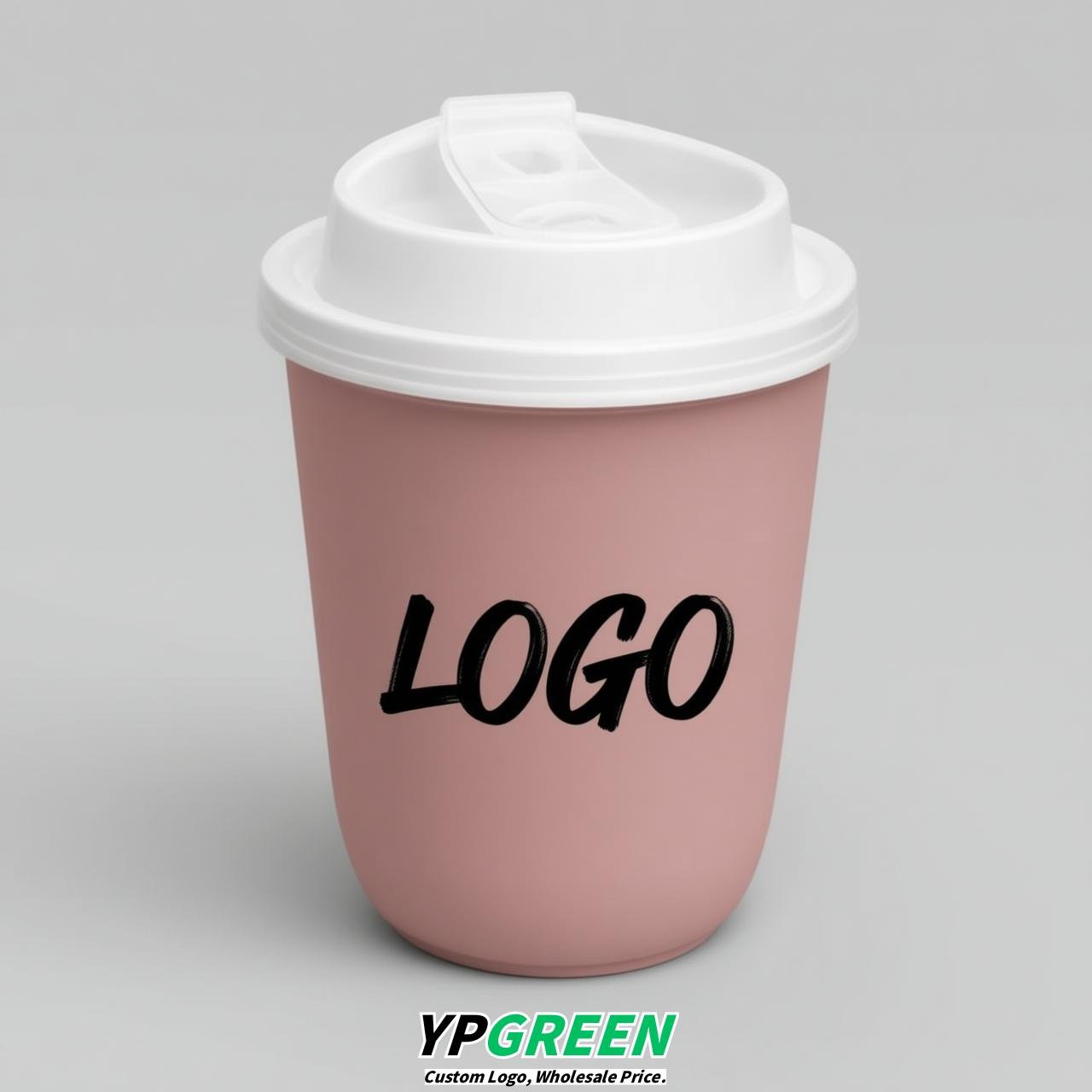 Dusty Pink U Shape Cups with Lid - Custom Logo PP & PET Plastic Disposable