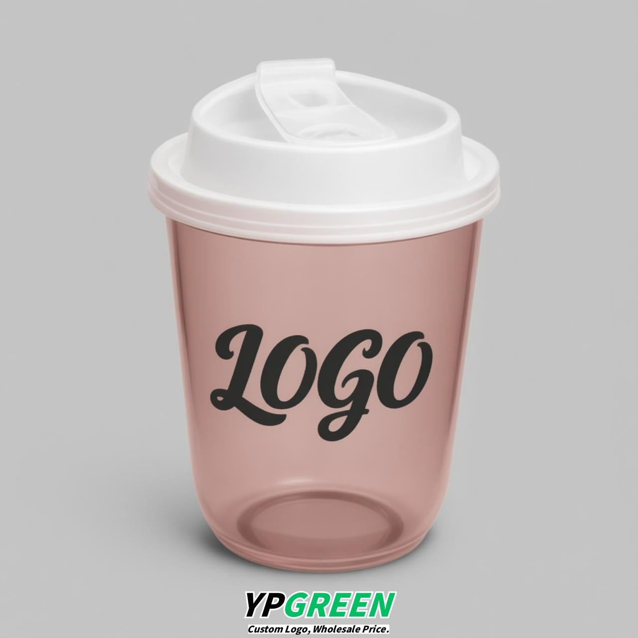 Dusty Pink U Shape Cups with Lid - Custom Logo PP & PET Plastic Disposable