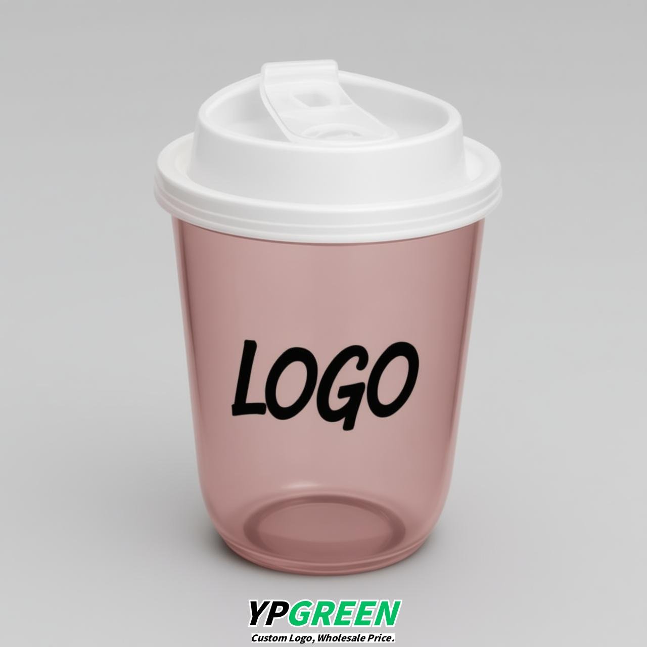 Dusty Pink U Shape Cups with Lid - Custom Logo PP & PET Plastic Disposable