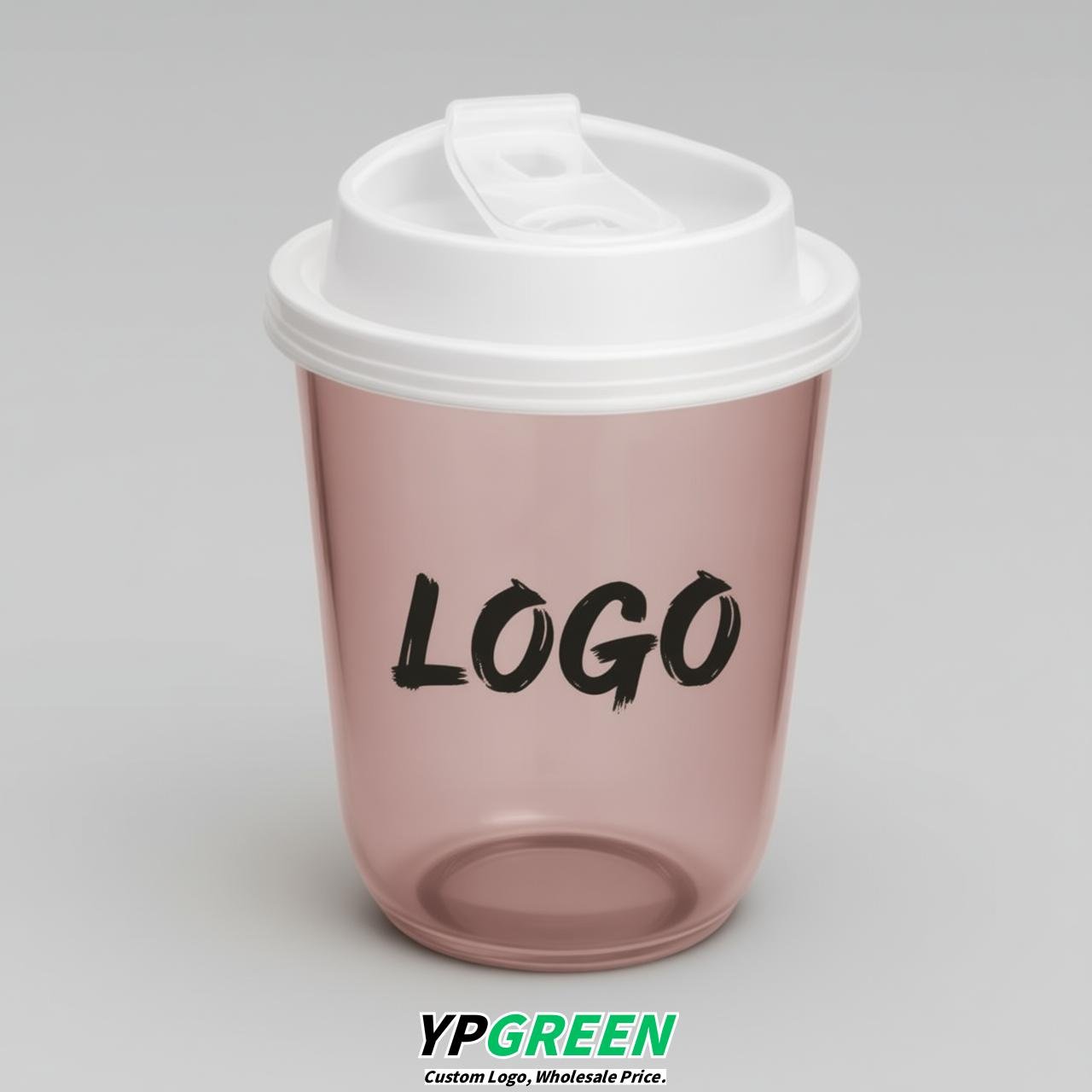 Dusty Pink U Shape Cups with Lid - Custom Logo PP & PET Plastic Disposable