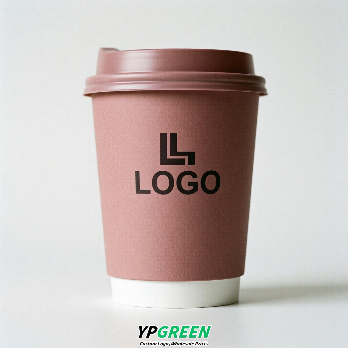 Dusty Pink Custom Logo Paper Cups: 8-24oz & Double Wall