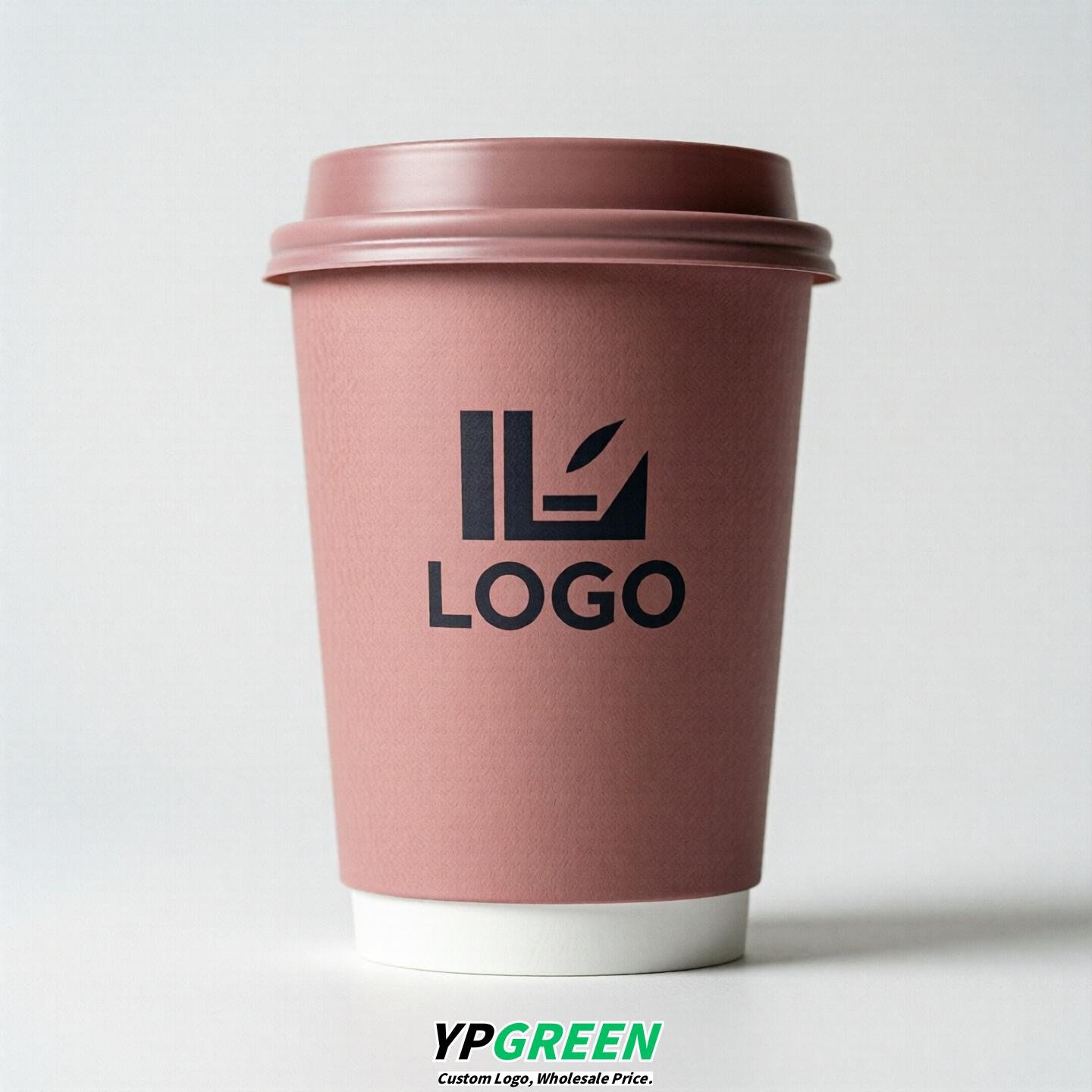 Dusty Pink Custom Logo Paper Cups: 8-24oz & Double Wall